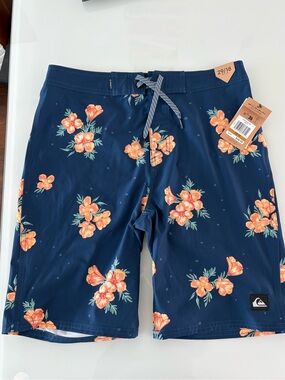 Quiksilver Men’s Navy Boardshorts with Orange Floral Print